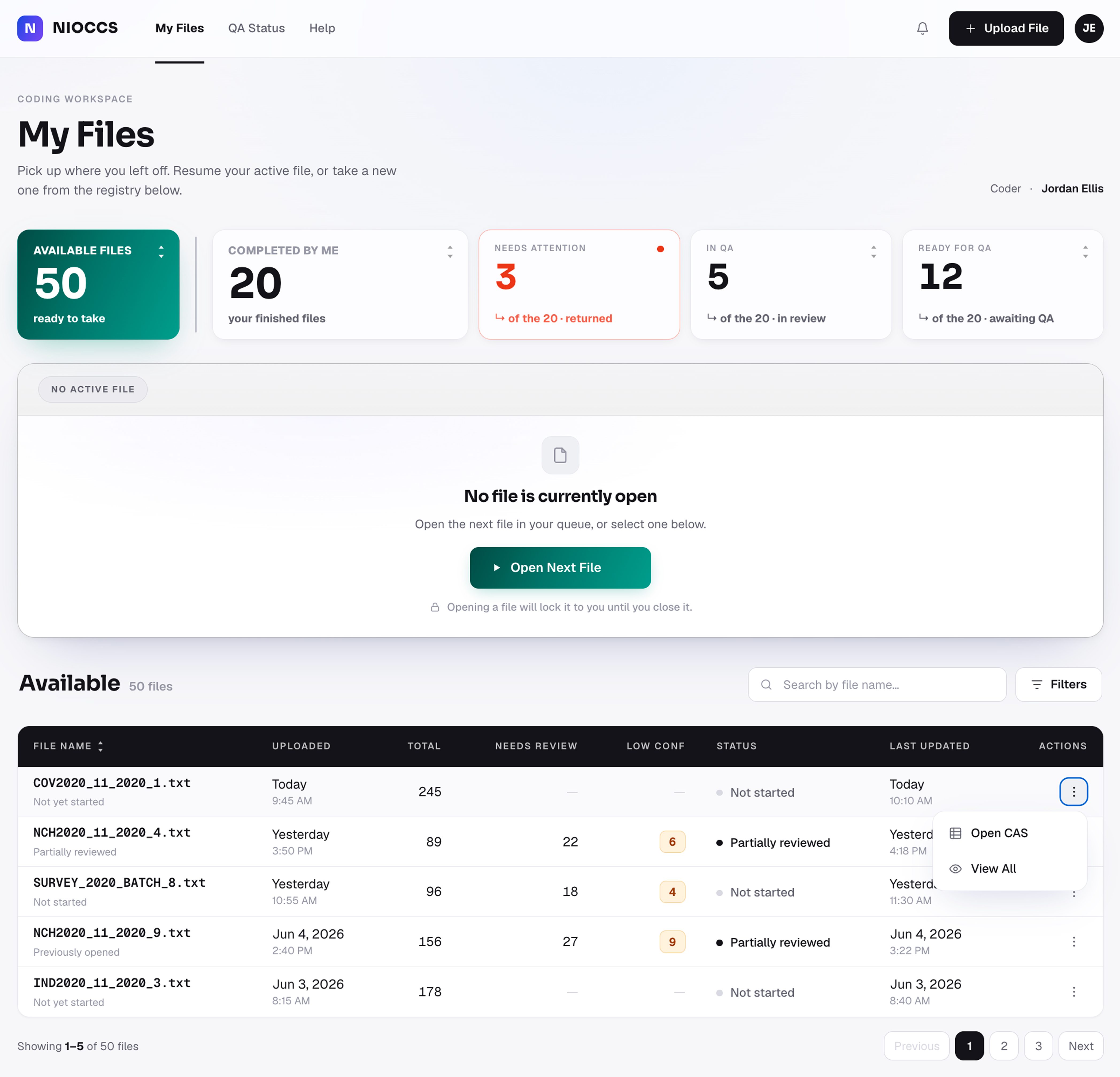 My Files dashboard - the empty state shown when no files are open yet