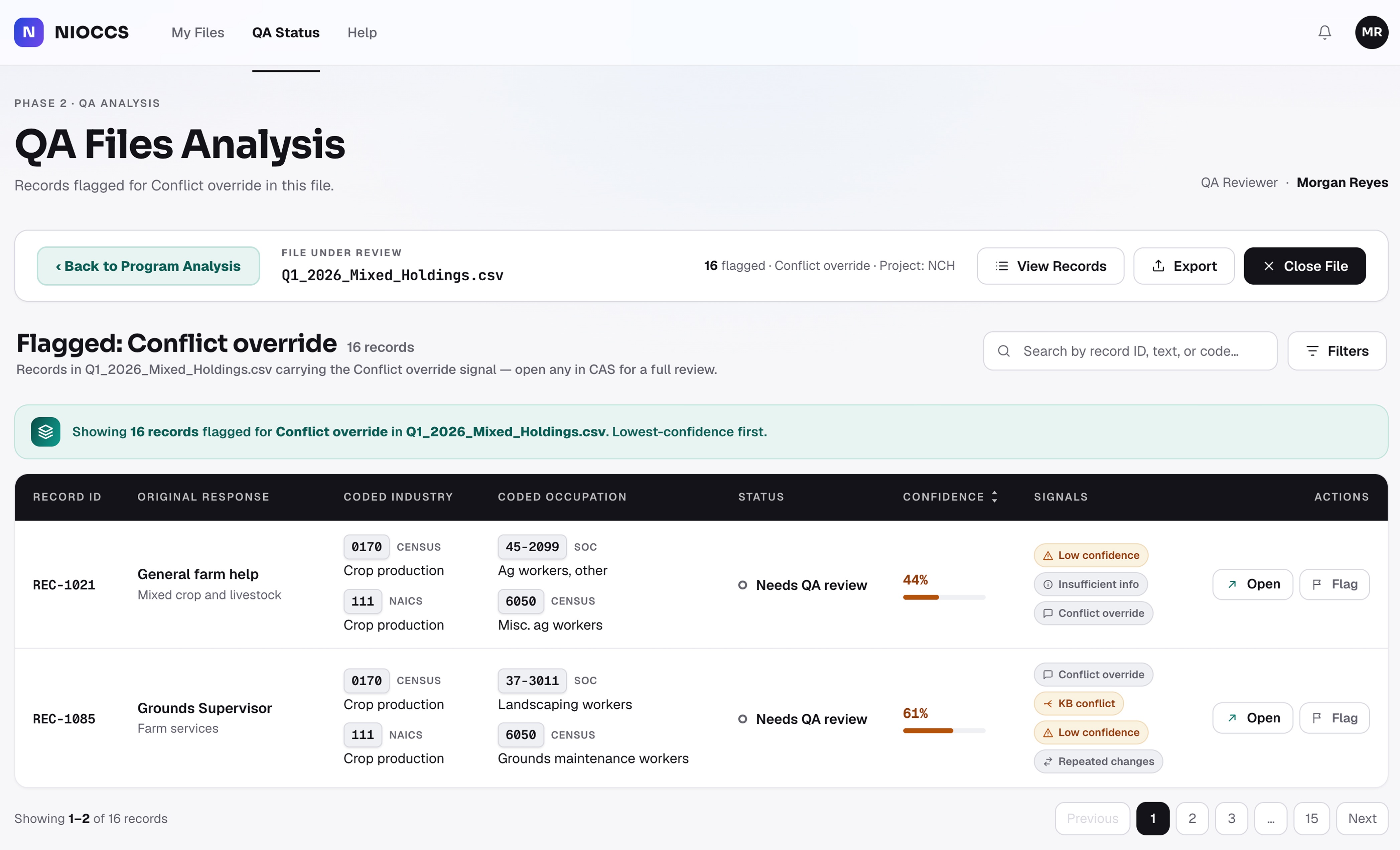 Program Analysis - the scoped record grid behind a selected program-wide issue