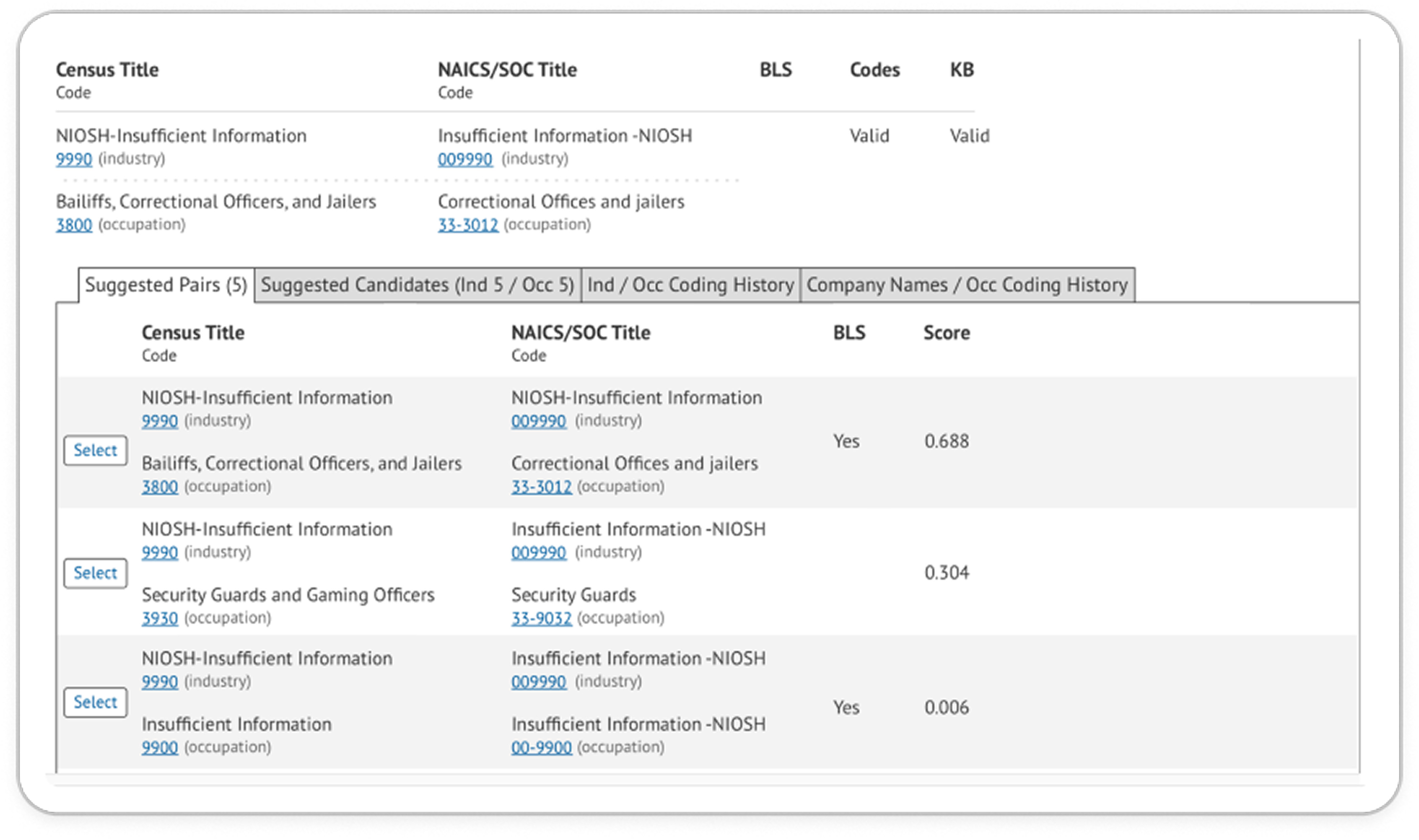 Suggested Pairs - low-fidelity redesign with a clearer applied-values summary and Select per pair