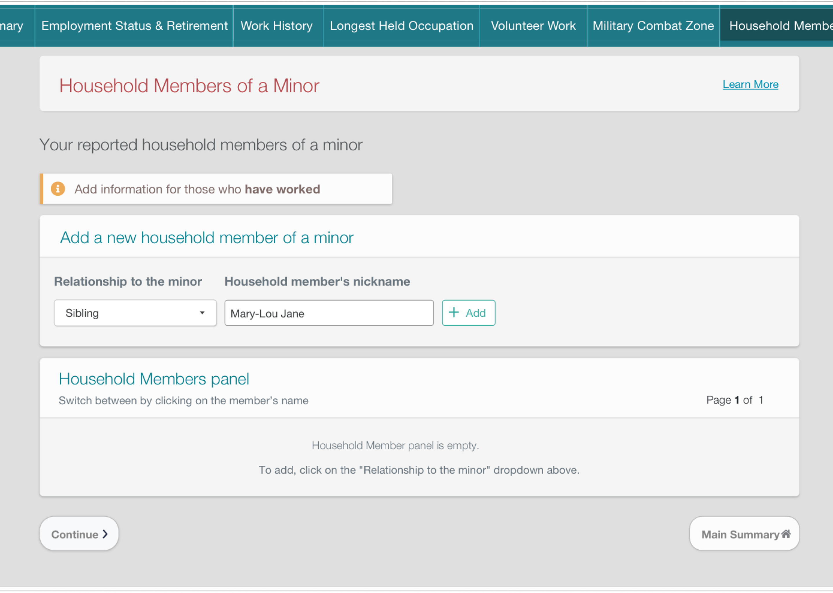 Add A Member — form for entering a new household member's details