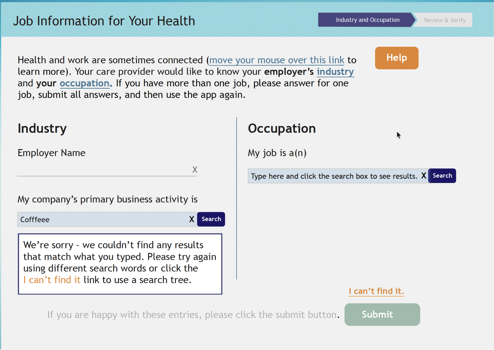 Old prototype showing rejected job entry